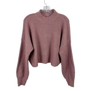 Hollister Mockneck Sweater Women's S Rose Pink Cropped‎ Waffle Weave Thermal